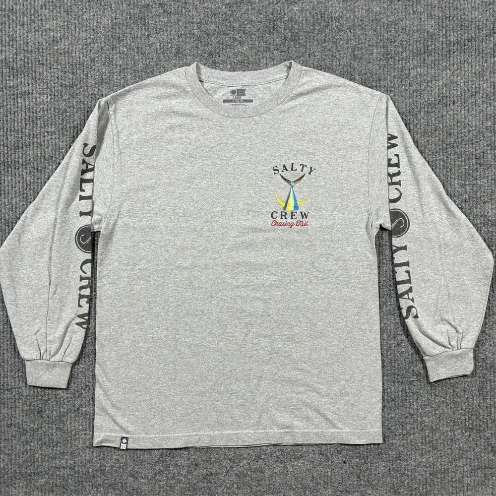 Salty Crew Mens Long Sleeve Shirt Large Standard Gray Graphic Fishing Surf Logo